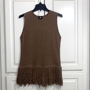 W by Worth Brown Knit Fringe Hem Blouse Small